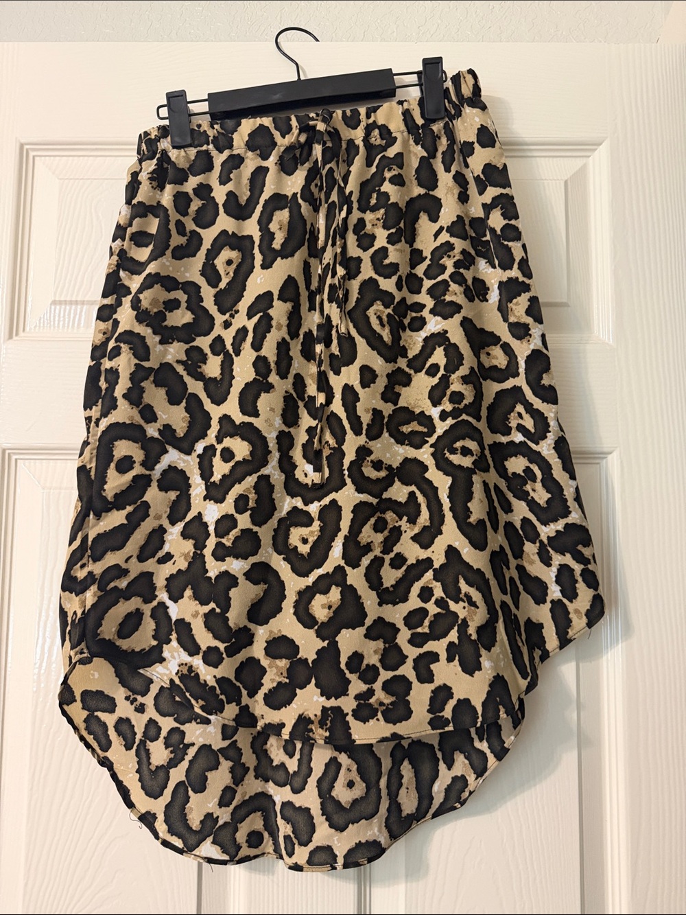 SHEIN Leopard Print High-Low Satin Skirt - Tan & Black